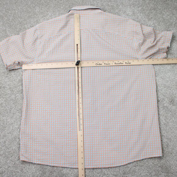 Orvis Seersucker Shirt Mens XL Orange/Blue Active Fit Poly/Nylon S/S Button Down - Picture 11 of 15